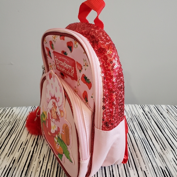 Strawberry Shortcake Mini Sequins Pink Backpack with Pom Pom - Picture 4 of 9